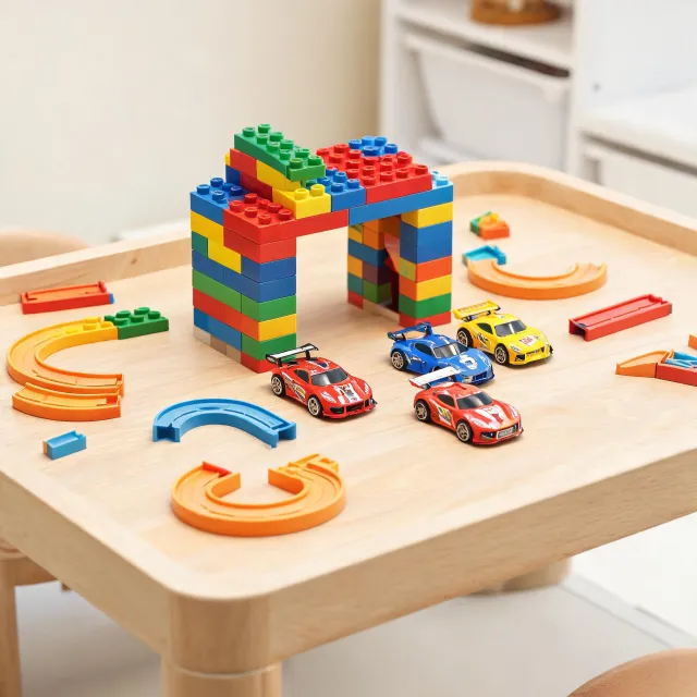 Building block construction racing garage