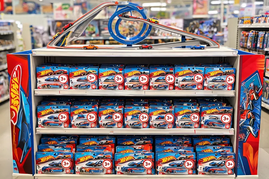 Retail endcap for staged toy racing sets
